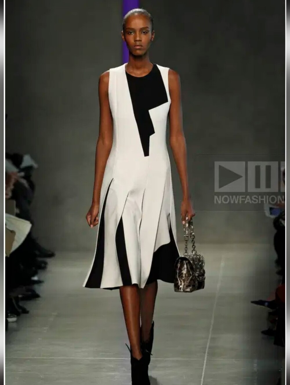 Bottega Veneta Runway FW 2014 Black & Ivory Pleated Dress IT 42